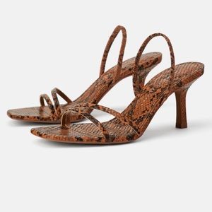 Zara Animal print mid height heels elastic strap